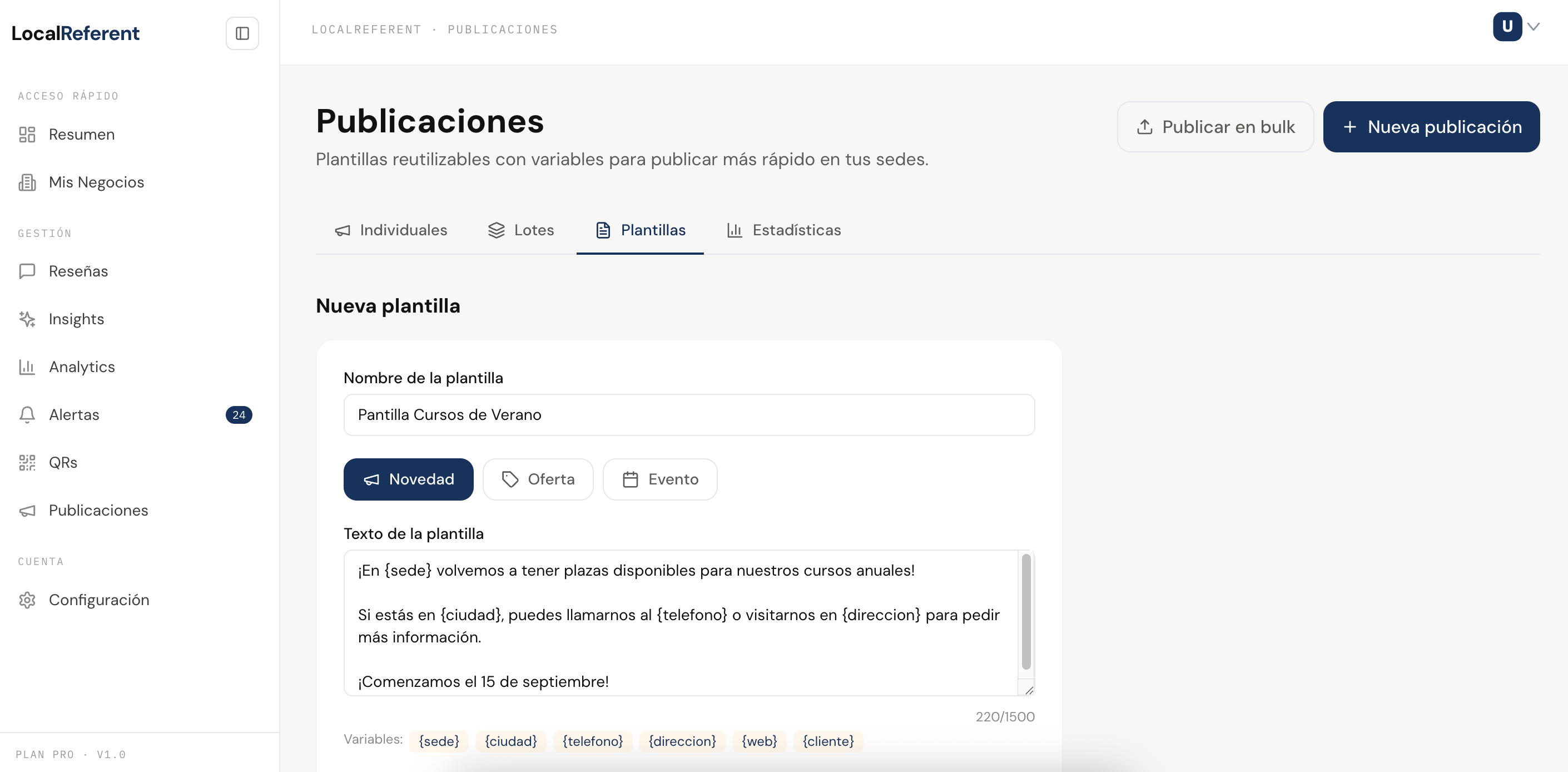 Módulo de publicaciones