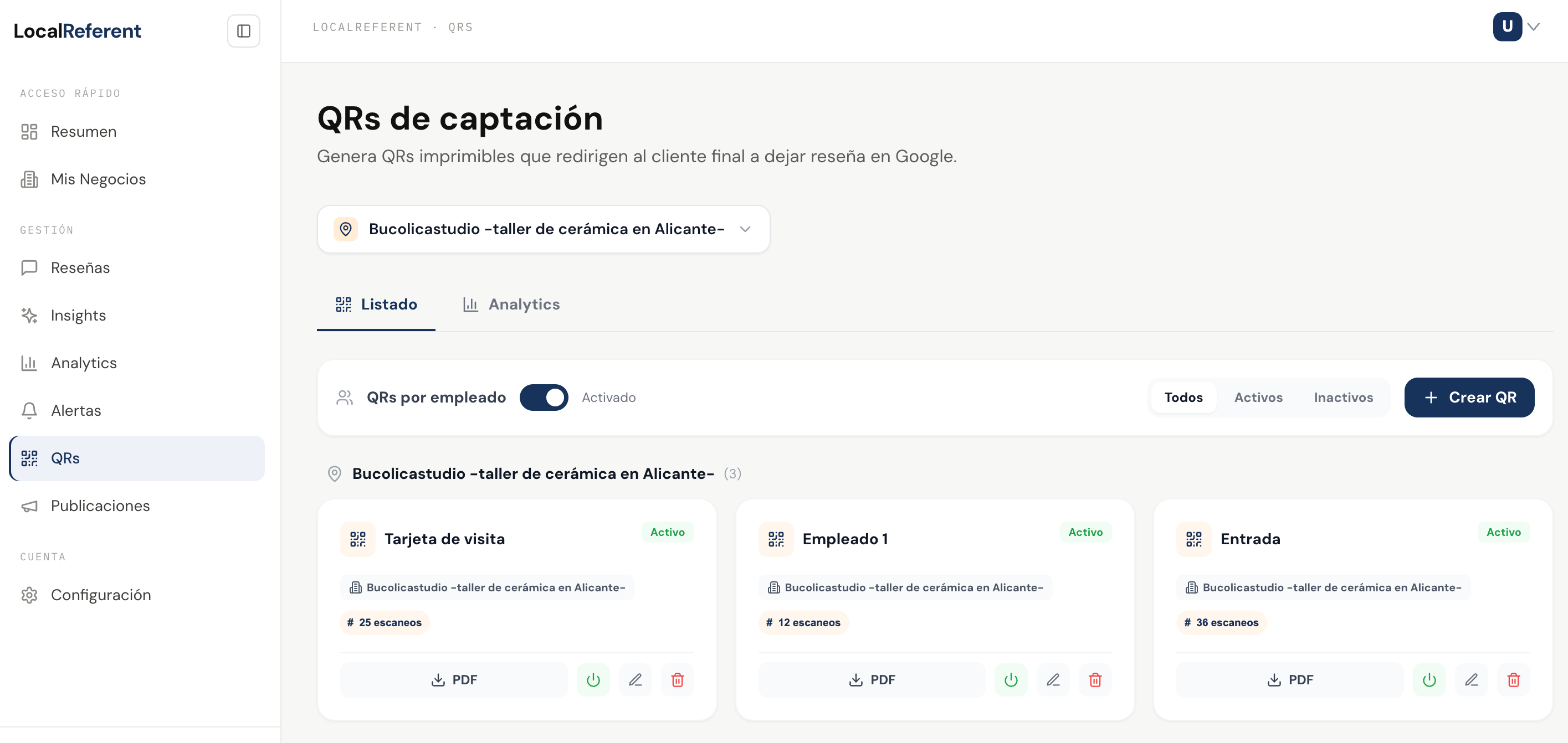 Módulo de QRs de captación